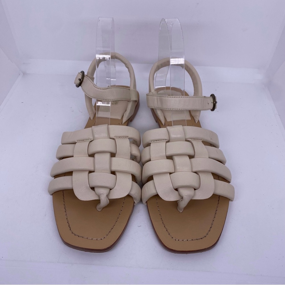 Anthropologie Maeve Cream Woven Leather Sandals 9